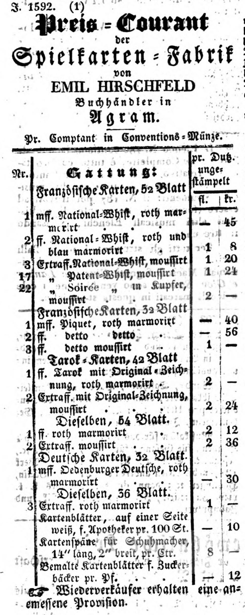 price list 1841