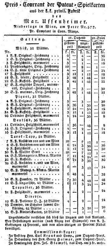 Preisliste 1830