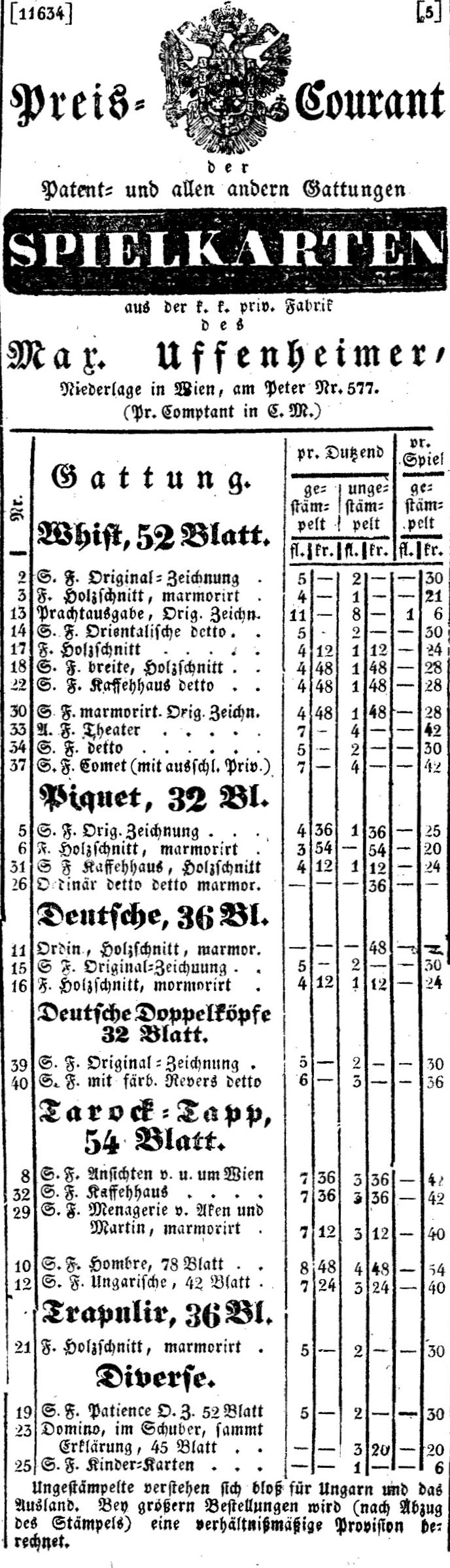 Preisliste 1840