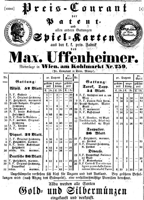 Preisliste 1845